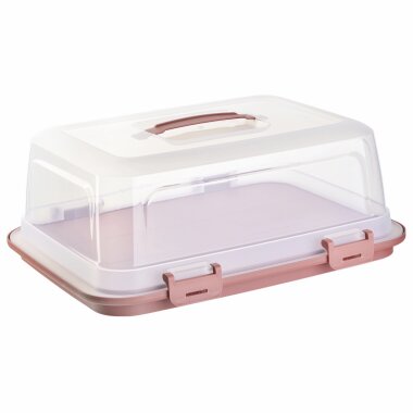 ENGELLAND Kuchen-Transportbox 44x35x17,5 cm Rotbraun transparent – Rechteckige Tortenbox mit Griff, Klickverschluss & Stückeinteilung, BPA-frei