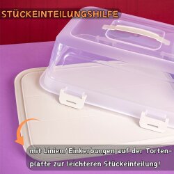ENGELLAND Kuchen-Transportbox 44x35x17,5 cm Rotbraun transparent – Rechteckige Tortenbox mit Griff, Klickverschluss & Stückeinteilung, BPA-frei