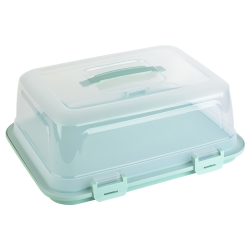 Engelland Rechteckige Kuchen-Transportbox mit Griff, Deckel und 4-fach Klick-Verschluss, Farbe: Transparent-Mint, 44 x 35 x 17,50 cm, BPA-frei, Torten-haube, Stückeinteilungshilfe