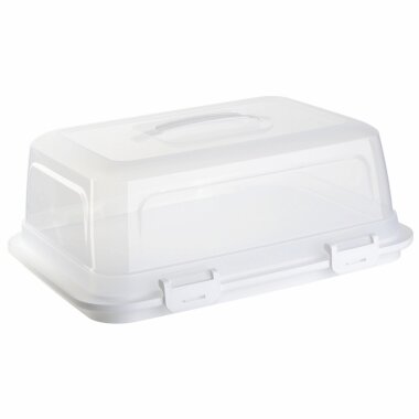 ENGELLAND Kuchen-Transportbox Weiß / transparent 44×35×17,5 cm – Transportbox mit Griff, 4-fach Klickverschluss & Stückeinteilung, BPA-frei