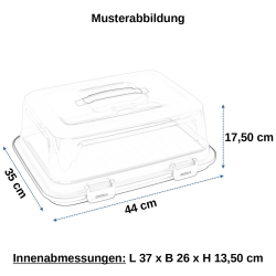 Engelland Rechteckige Kuchen-Transportbox mit Griff, Deckel und 4-fach Klick-Verschluss, Farbe: Transparent-Weiß, 44 x 35 x 17,50 cm, BPA-frei, Torten-haube, Stückeinteilungshilfe