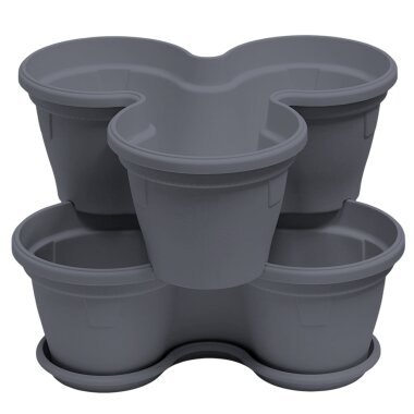 2er-Set Blumentöpfe Anthrazit – stapelbar mit Untersetzer für Garten & Balkon