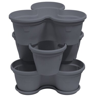 3er-Set Blumentöpfe Anthrazit – stapelbare Säulentöpfe mit Untersetzer, Pflanzturm oder Hochbeet aus robustem Kunststoff für Garten, Balkon & Terrasse