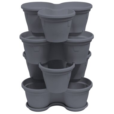 4er-Set Blumentöpfe Anthrazit – stapelbare Pflanztürme mit Untersetzer für Garten & Balkon