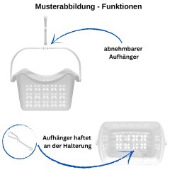 Wäscheklammerset Hänge-Korb Weiß – 40 rote Klammern, robuster PP-Korb mit Haken zum Aufhängen