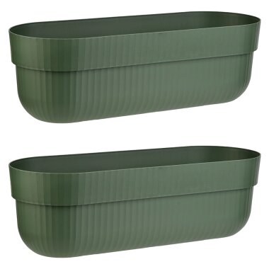 ENGELLAND 2er Set Blumenkästen Moosgrün 50 cm mit Wasserspeicher, Drainagesystem und Abstandshalter
