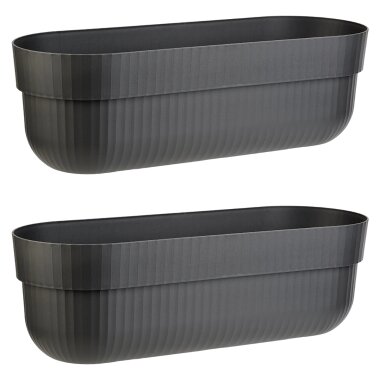 ENGELLAND 2er Set Blumenkästen Anthrazit 50 cm mit Wasserspeicher, Drainagesystem und Abstandshalter