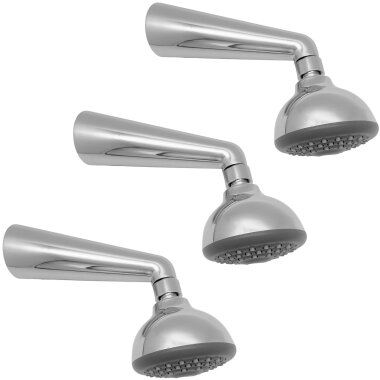 3er Set Duschkopf verchromt mit Anti-Kalk-Düsen und 17 cm Wandausleger, 1/2 Zoll Kopfbrausen für Bad & Dusche