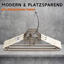 ENGELLAND Kleiderbügel Set 3-er Braun-Beige, rutschfest & verstellbar, drehbare Haken, ideal für Hemden, Jacken, Hosen