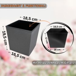 ENGELLAND Pflanzkübel WPC Quadratisch Anthrazit, UV- & frostfest, Rillenoptik mit Einsatz