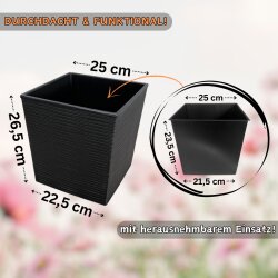 ENGELLAND Pflanzkübel WPC Schwarz 25×25×26,5 cm, quadratisch mit Einsatz, wetterfest, UV-beständig & pflegeleicht für Innen- und Außenbereich