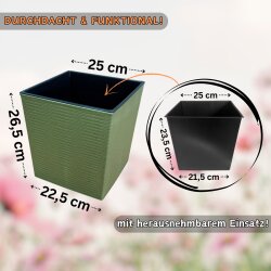 ENGELLAND Pflanzkübel WPC Moos-Grün 25×25×26,5 cm, quadratisch mit Einsatz, wetterfest, UV-beständig & pflegeleicht für Innen- und Außenbereich