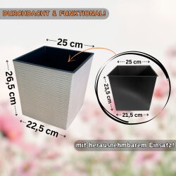 ENGELLAND Pflanzkübel WPC Vanille-Beige 25×25×26,5 cm, quadratisch mit Einsatz, wetterfest, UV-beständig & pflegeleicht für Garten, Balkon & Innenräume