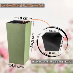 ENGELLAND Pflanzkübel WPC Moos-Grün 18×18×36,5 cm, quadratisch mit Einsatz, wetterfest, UV-beständig & langlebig für Innen- und Außenbereich