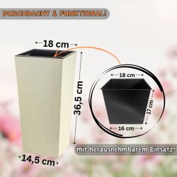 ENGELLAND Pflanzkübel WPC Vanille-Beige 18×18×36,5 cm, quadratisch mit Einsatz, wetterfest, UV-beständig & langlebig für Innen- und Außenbereich