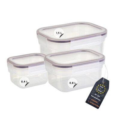 ENGELLAND 3er-Set Aufbewahrungsdosen transparent 0,4–1,5 L, luftdicht, auslaufsicher, stapelbar, BPA-frei, Kunststoff Vorratsdosen für Küche & Haushalt