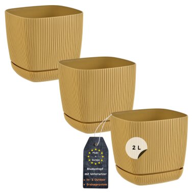 3er-Set ENGELLAND Blumentöpfe 15×15 cm Ocker – wetterfest mit Drainage & Untersetzer