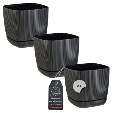 3er-Set ENGELLAND Blumentöpfe 15×15 cm Schwarz – quadratisch, modern mit Drainagesystem