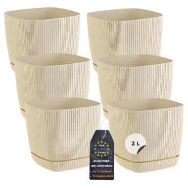 6er-Set ENGELLAND Blumentöpfe 15×15 cm Beige – quadratisch, wetterfest, UV-beständig mit Drainage