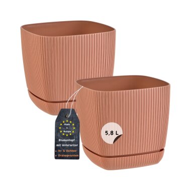 Engelland 3er-Set Blumentöpfe 21×21 cm Terrakotta– quadratisch, wetterfest mit Drainagesystem