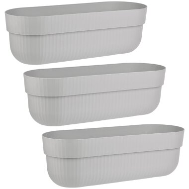 ENGELLAND 3er Set Blumenkästen Grau 50 cm – mit Wasserspeicher, Drainage & Abstandshalter