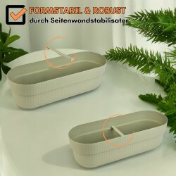 ENGELLAND 3er Set Blumenkästen Grau 50 cm – mit Wasserspeicher, Drainage & Abstandshalter