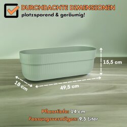 ENGELLAND 3er Set Blumenkästen Grau 50 cm – mit Wasserspeicher, Drainage & Abstandshalter