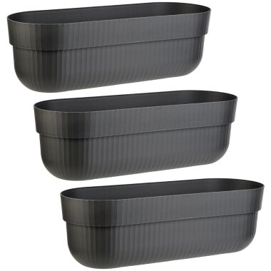 ENGELLAND 3er Set Blumenkästen Anthrazit 50 cm mit Wasserspeicher, Drainagesystem und Abstandshalter