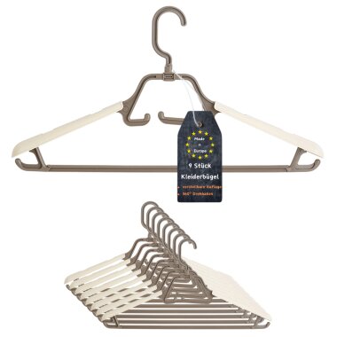 ENGELLAND Kleiderbügel Set 9-er Braun-Beige – rutschfest, verstellbar & drehbar, ideal für ordentliche Kleiderschränke