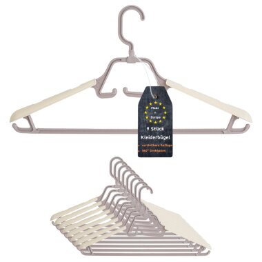 ENGELLAND Kleiderbügel Set 9-er Flieder-Beige – rutschfest, verstellbar & drehbar, ideal für ordentliche Kleiderschränke
