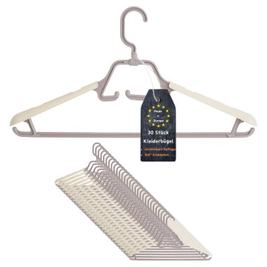 ENGELLAND Kleiderbügel Set 30-er Flieder-Beige – rutschfest, verstellbar & drehbar, ideales Vorratspack für Ordnung & Harmonie