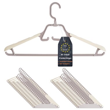 ENGELLAND Kleiderbügel Set 45-er Flieder-Beige – rutschfest, verstellbar & drehbar, Großpack für Haushalte & Einrichtungen