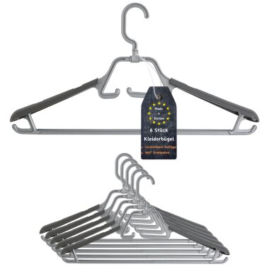 ENGELLAND Kleiderbügel Set 6-er Grau-Anthrazit – rutschfest, stabil & verstellbar, ideal für Hemden, Jacken, Blusen und Hosen