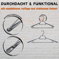 ENGELLAND 45er Kleiderbügel Set Weiß-Anthrazit – rutschfest, stabil & verstellbar