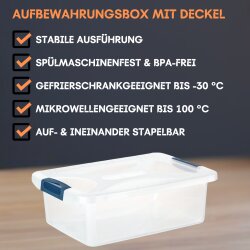Stapelbare Aufbewahrungsboxen 3er Set 10 L dunkelblau-transparent mit Deckel & Clips BPA-frei