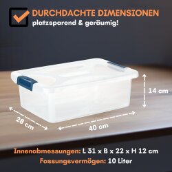 Stapelbare Aufbewahrungsboxen 3er Set 10 L dunkelblau-transparent mit Deckel & Clips BPA-frei