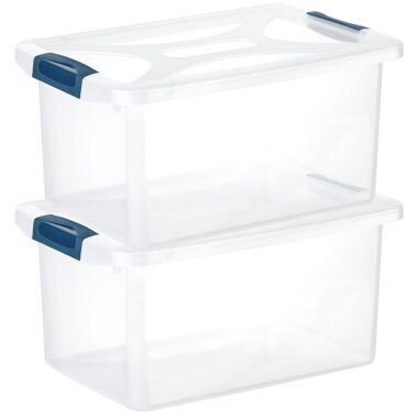 Stapelbare Aufbewahrungsboxen 2er Set 16 L dunkelblau-transparent mit Deckel & Clips BPA-frei