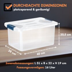 Stapelbare Aufbewahrungsboxen 2er Set 16 L dunkelblau-transparent mit Deckel & Clips BPA-frei