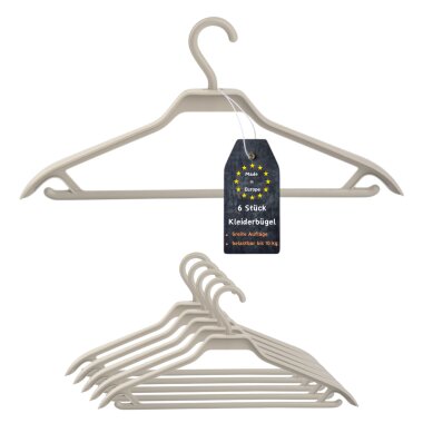 ENGELLAND Kleiderbügel Set 6-er Sand – rutschfest, stabil & verstellbar, ideal für Hemden, Jacken, Blusen und Kleider