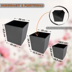 Engelland 3er-Set WPC Pflanzkübel 21×21 cm Anthrazit – quadratisch, modern, wetterfest & UV-beständig
