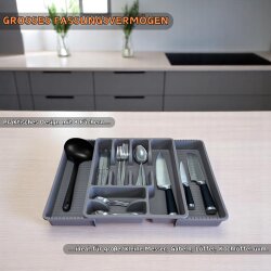 Verstellbarer Besteckkasten 29-51 cm Anthrazit BPA-frei – flexibler Schubladeneinsatz mit 8 Fächern für Küche & Haushalt