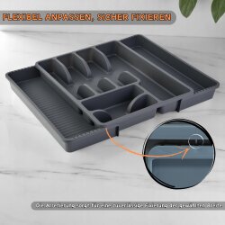 Verstellbarer Besteckkasten 29-51 cm Anthrazit BPA-frei – flexibler Schubladeneinsatz mit 8 Fächern für Küche & Haushalt