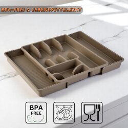 Verstellbarer Besteckkasten 29-51 cm Anthrazit BPA-frei – flexibler Schubladeneinsatz mit 8 Fächern für Küche & Haushalt