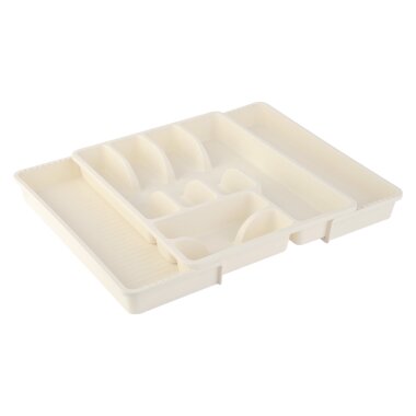 Verstellbarer Besteckkasten 29–51 cm Beige, BPA-frei – flexibler 8-Fächer Schubladeneinsatz