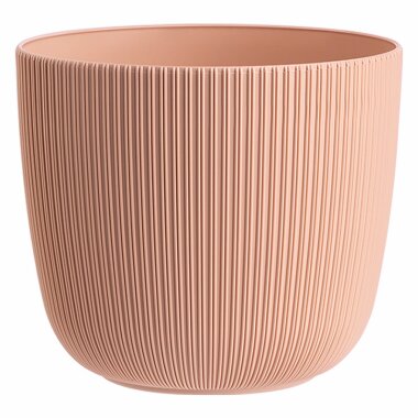 Blumentopf Apricot Ø 34 cm mit Drainagesystem – wetterfester Rillenoptik-Pflanzkübel, 20 L für Innen & Außen