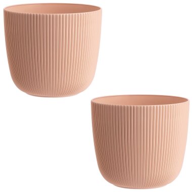 ENGELLAND 2er-Set Blumentopf Ø 34 cm Apricot – wetterfest mit Drainagesystem, Rillenoptik