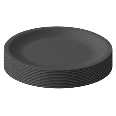 ENGELLAND 12er Set flache Kunststoffteller 23,5 cm Anthrazit – BPA-frei, stapelbar & bruchsicher