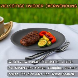 ENGELLAND 4er Set flache Kunststoffteller 23,5 cm Hellgrau – BPA-frei, bruchfest & spülmaschinenfest