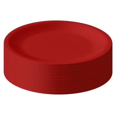 ENGELLAND 20er Set flache Kunststoffteller Ø 23,5 cm Rot – BPA-frei, bruchsicher & stapelbar