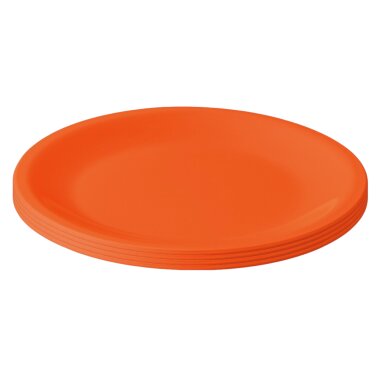 ENGELLAND 4er Set flache Kunststoffteller Ø 23,5 cm Orange, BPA-frei, spülmaschinen- & mikrowellenfest, bruchfestes Mehrweggeschirr